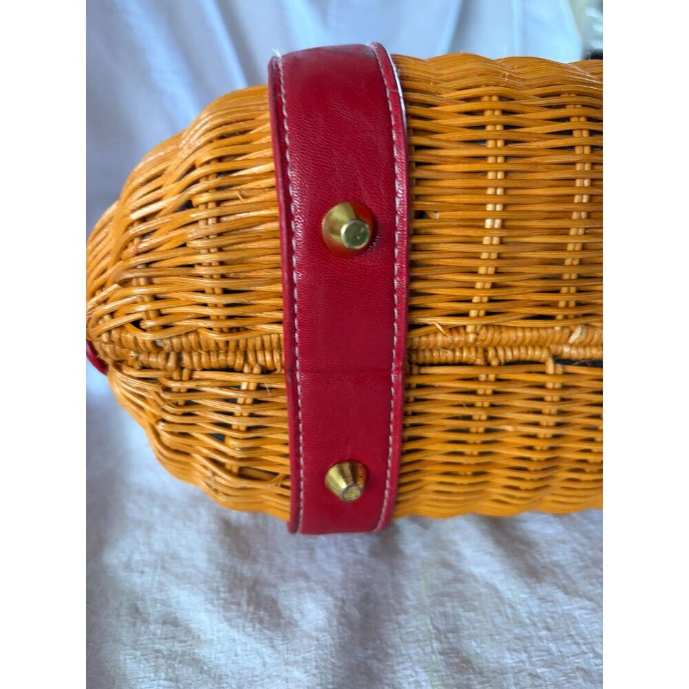 Wicker Purse w/ Red Leather Accents MCM Golden Girls 90's Y2K Grandma Old Money - Picture 6 of 13